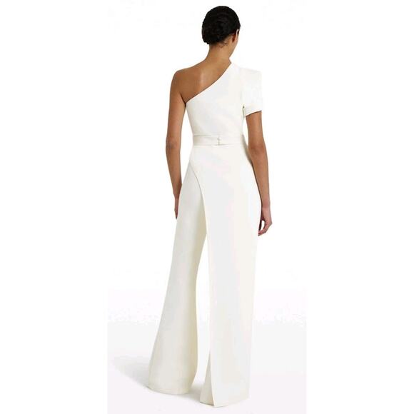 $1295 SAFIYAA Kora Ivory Single Shoulder Asymmetric Top Crepe Sz XS Bridal - Picture 11 of 16